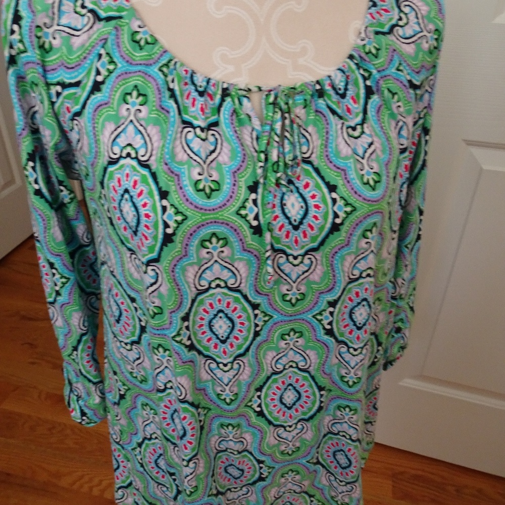 Aqua/Lime Paisley Cotton Blend Top-Size M-Jones NY